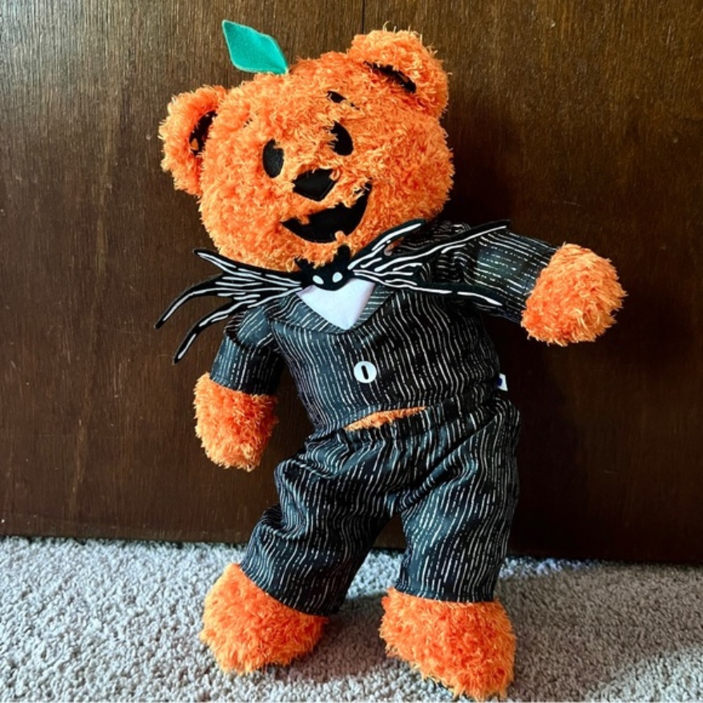 Build a Bear Pumpkin Halloween Fuzzy Plush Bear w/ Jack Skellington Outfit
